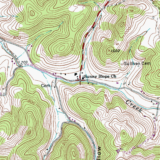 Topographic Map of Sunny Slope, TN