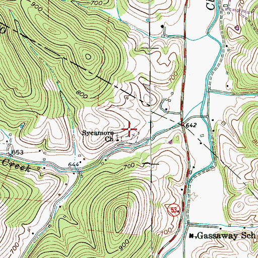 Topographic Map of Sycamore School (historical), TN