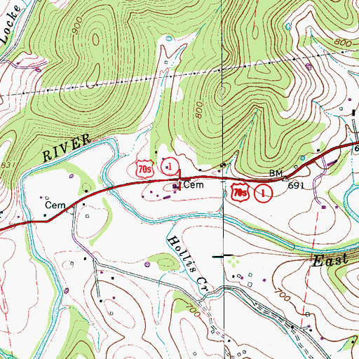 Topographic Map of Thompson Cemetery, TN