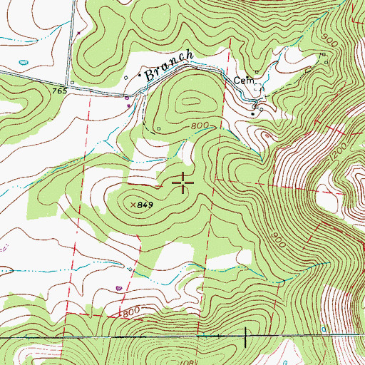 Topographic Map of Travis Cemetery, TN