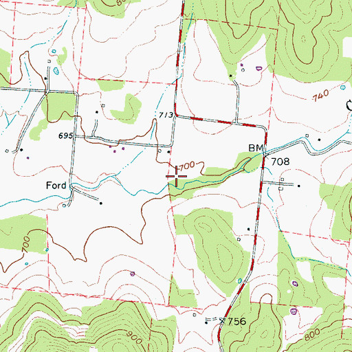 Topographic Map of Travis Cemetery, TN