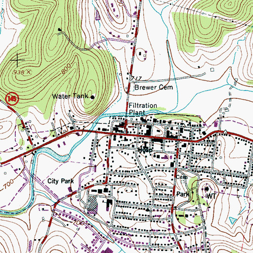 Topographic Map of Woodbury Baptist Church, TN