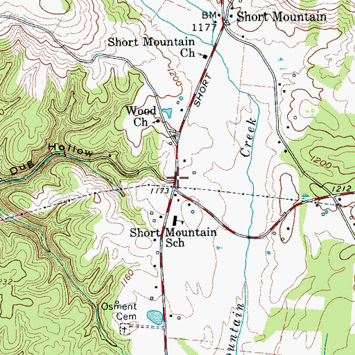 Topographic Map of Woods, TN