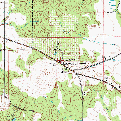 Topographic Map of Luverne Lookout Tower, AL