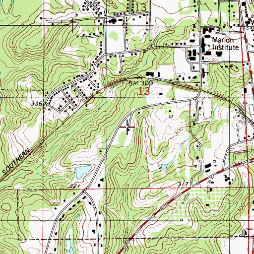 Topographic Map of Marion Country Club, AL