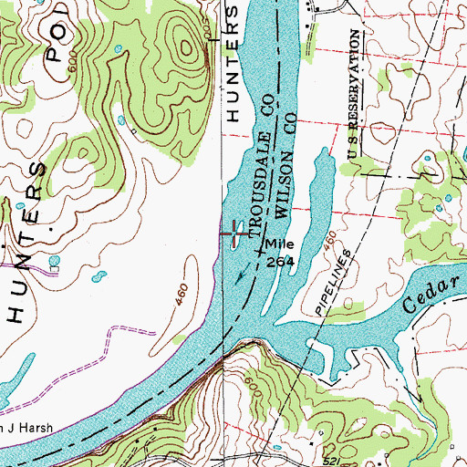 Topographic Map of Cedar Creek Island, TN