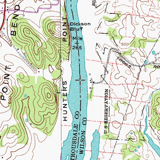 Topographic Map of Old Lock and Dam Number Five (historical), TN