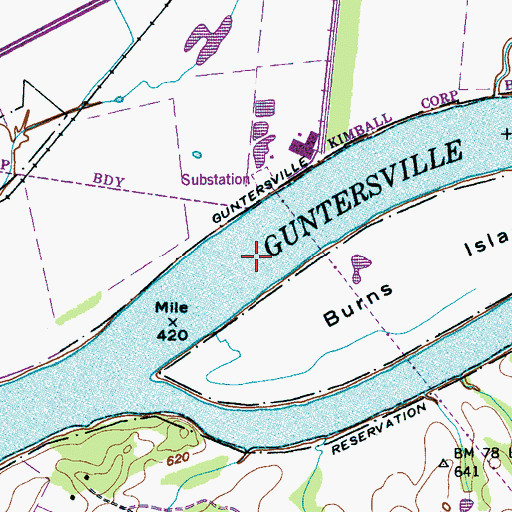 Topographic Map of Burns Bar, TN