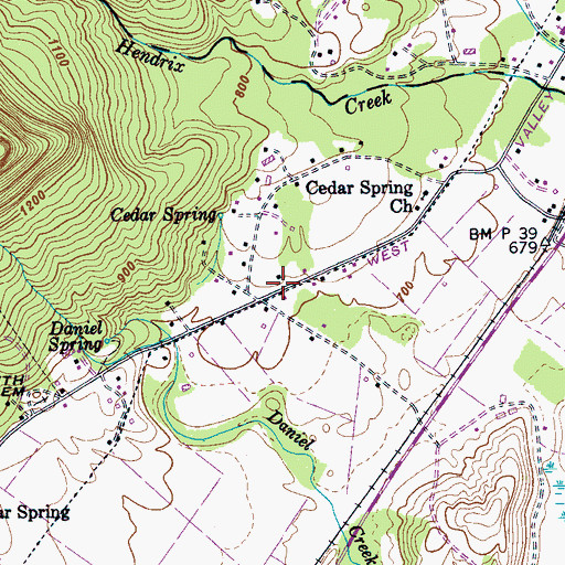 Topographic Map of Cedar Springs, TN