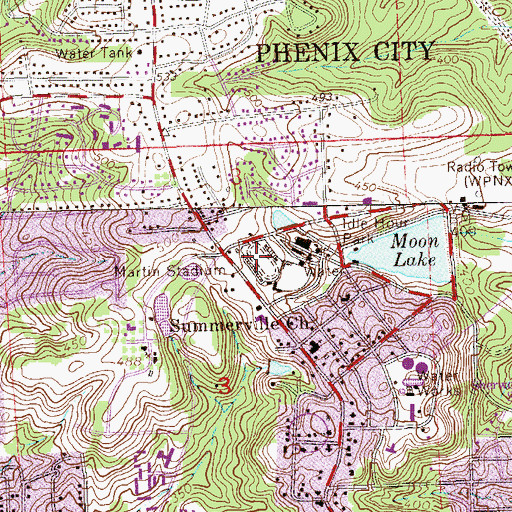 Topographic Map of Martin Stadium, AL