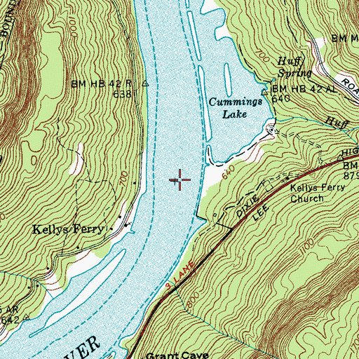 Topographic Map of Kellys Bar, TN