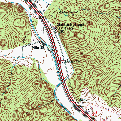 Topographic Map of Martin Springs Baptist Church, TN