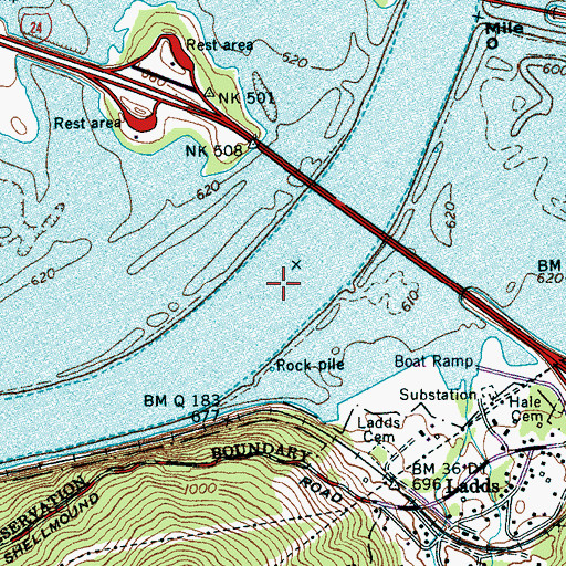 Topographic Map of Riggles Ferry (historical), TN