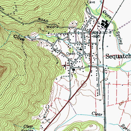 Topographic Map of Sequatchie First Baptist Church, TN