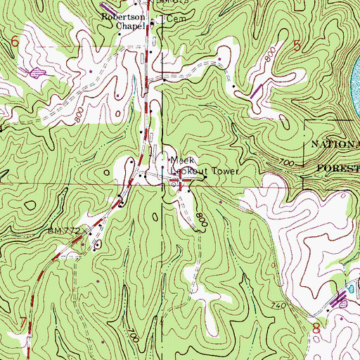 Topographic Map of Meek Lookout Tower, AL