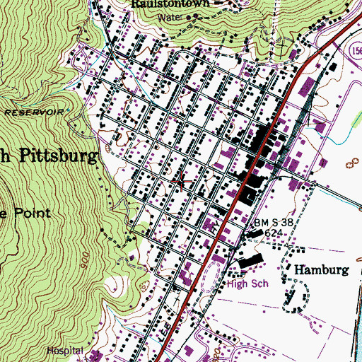 Topographic Map of South Pittsburg First Baptist Church, TN