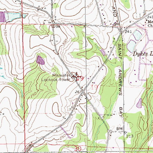 Topographic Map of Memphis Lookout Tower, AL