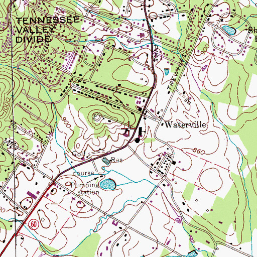 Topographic Map of Waterville Baptist Church, TN