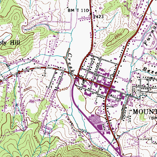 Topographic Map of Mountain City First Baptist Church, TN