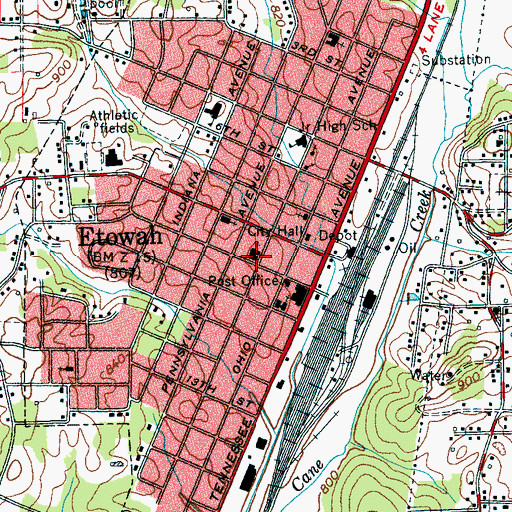 Topographic Map of First Baptist Church, TN