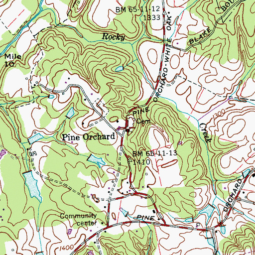 Topographic Map of Pine Orchard Baptist Church, TN