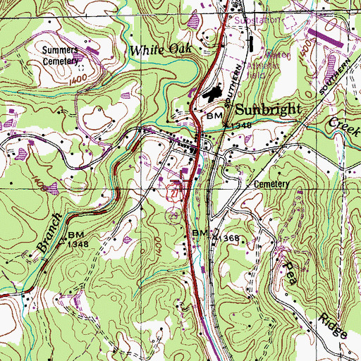 Topographic Map of Sunbright First Baptist Church, TN