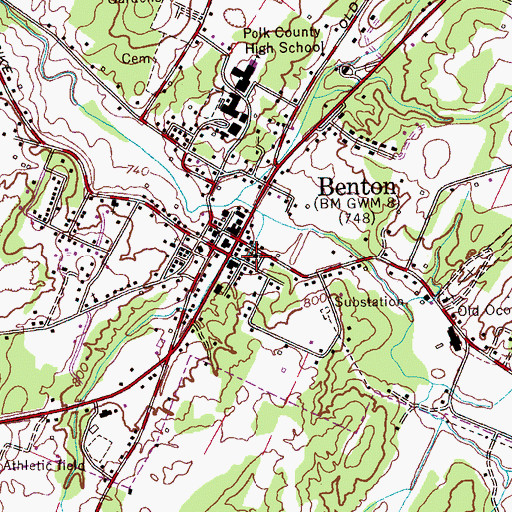 Topographic Map of Benton First Baptist Church, TN
