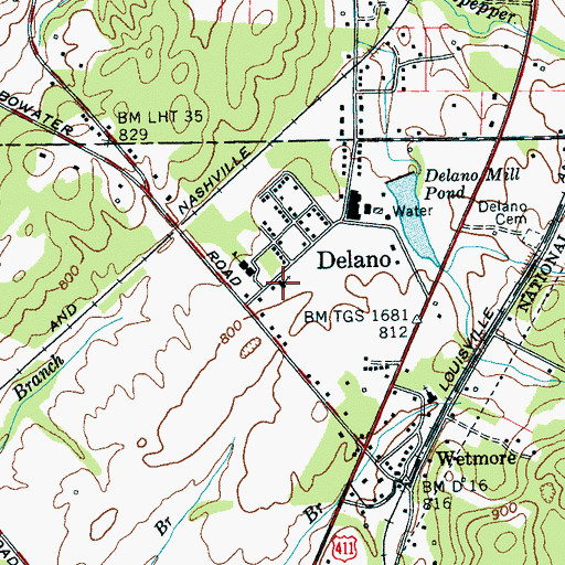 Topographic Map of Delano Baptist Church, TN