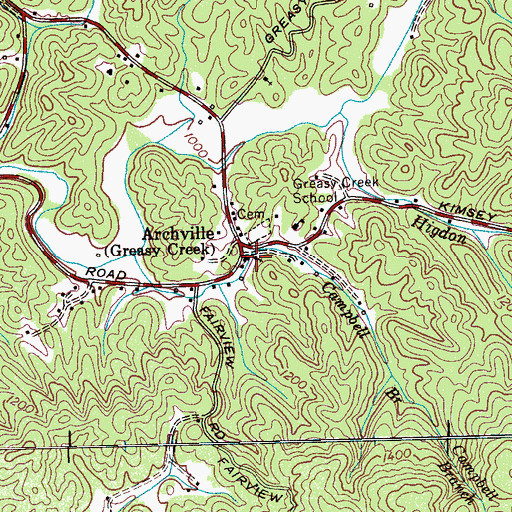 Topographic Map of Greasy Creek Baptist Church, TN