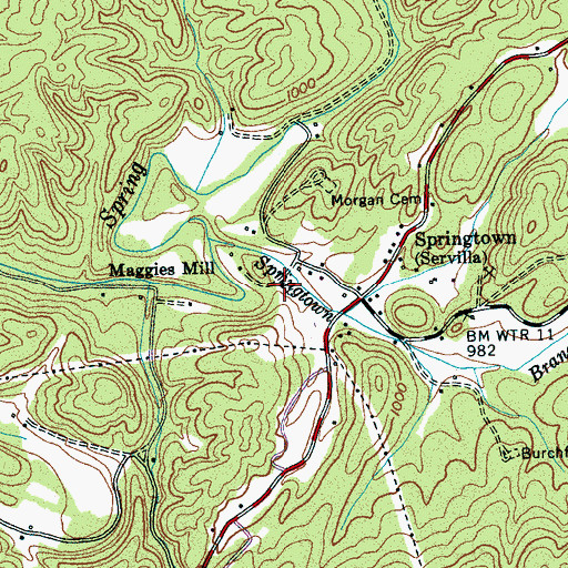 Topographic Map of Springtown Baptist Church, TN