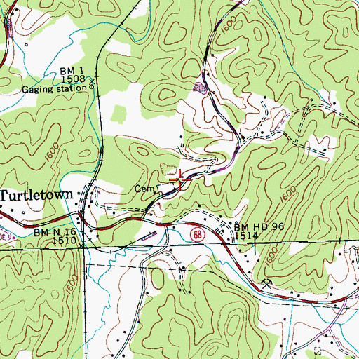 Topographic Map of Turtletown Baptist Church, TN