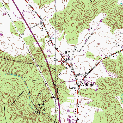 Topographic Map of Allons Baptist Church, TN