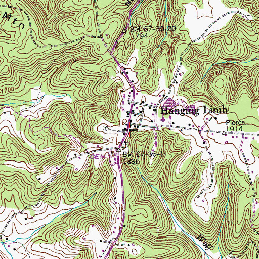 Topographic Map of Hanging Limb Baptist Church, TN