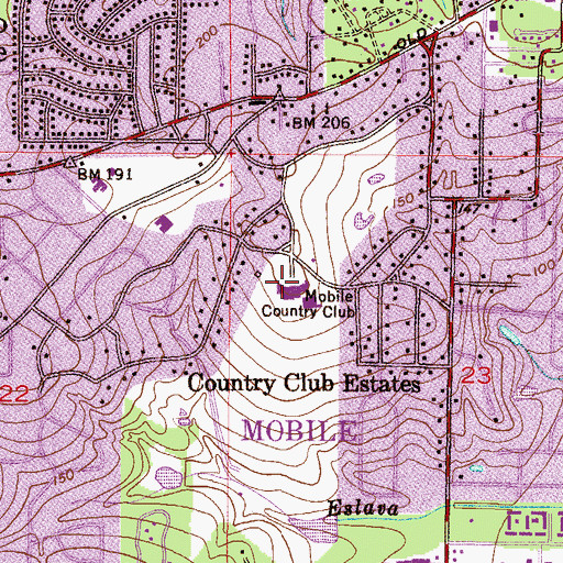 Topographic Map of Mobile Country Club, AL