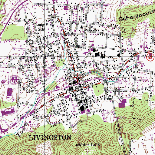 Topographic Map of Livingston First Baptist Church, TN