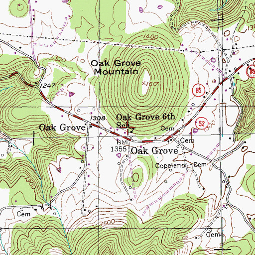 Topographic Map of Oak Grove Baptist Church, TN