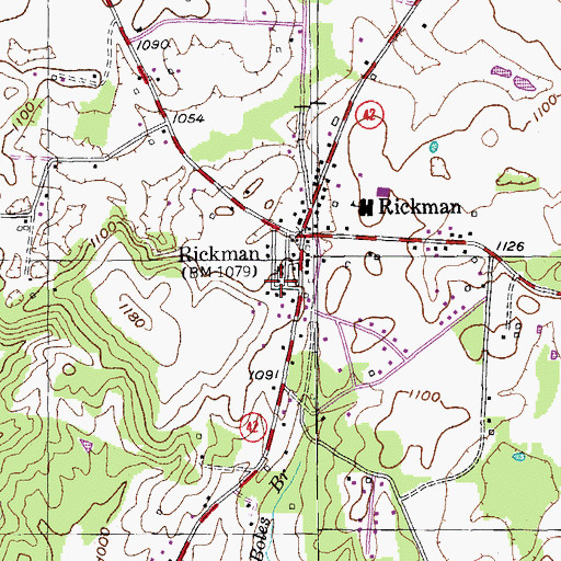 Topographic Map of Rickman First Baptist Church, TN