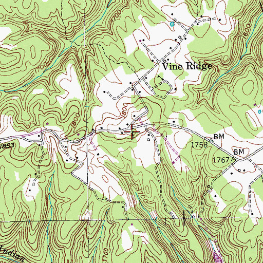 Topographic Map of Vine Ridge Baptist Church, TN