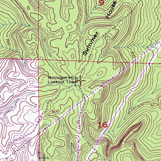 Topographic Map of Mountain Mills Lookout Tower, AL