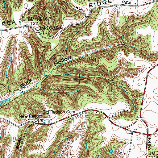 Topographic Map of Reddens Chapel (historical), TN