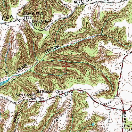 Topographic Map of Reddens Chapel School (historical), TN