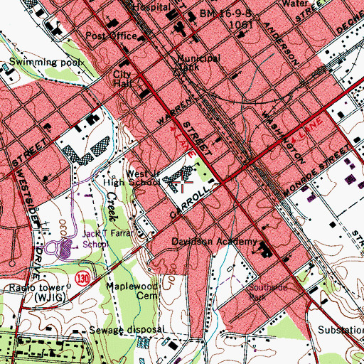 Topographic Map of Tullahoma Public School (historical), TN