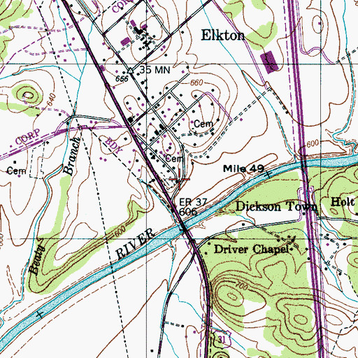Topographic Map of Elkton Cumberland Presbyterian Church, TN