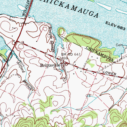 Topographic Map of Brittsville Baptist Church, TN