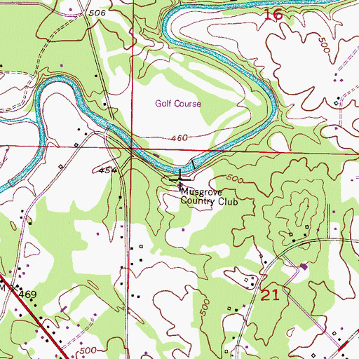 Topographic Map of Musgrove Country Club, AL