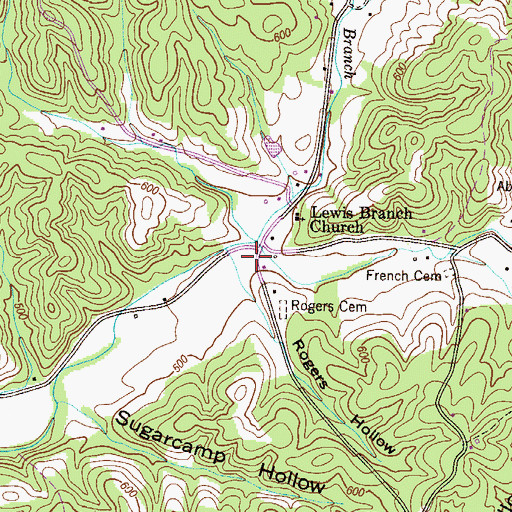 Topographic Map of Lewis Branch, TN