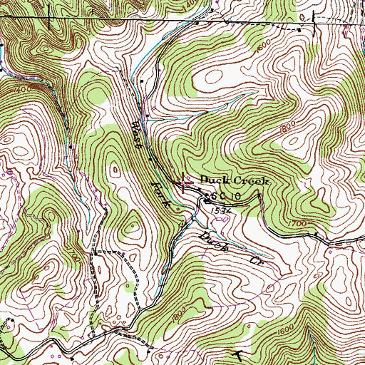 Topographic Map of Duck Creek Baptist Church, TN