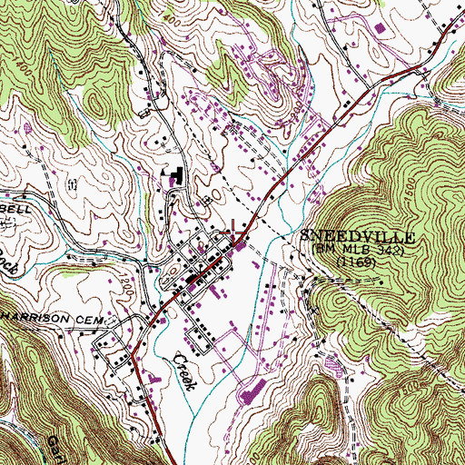 Topographic Map of Sneedville First Baptist Church, TN