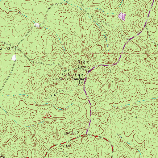 Topographic Map of Oak Grove Lookout Tower, AL