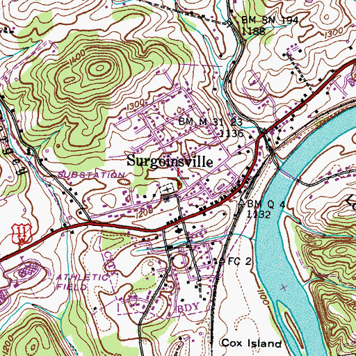 Topographic Map of Surgoinsville Baptist Church, TN